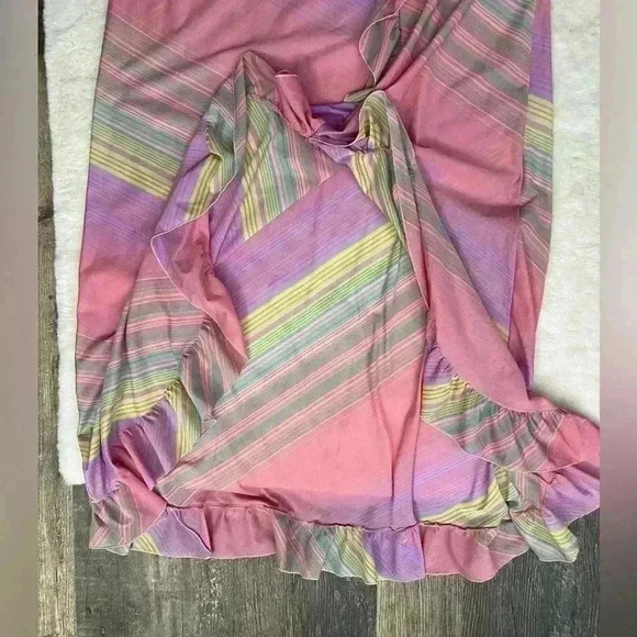 Vintage Alice Maloof Ruffled Nightgown Dress Size XS Lingerie 1960s Candy Stripe - Picture 9 of 13